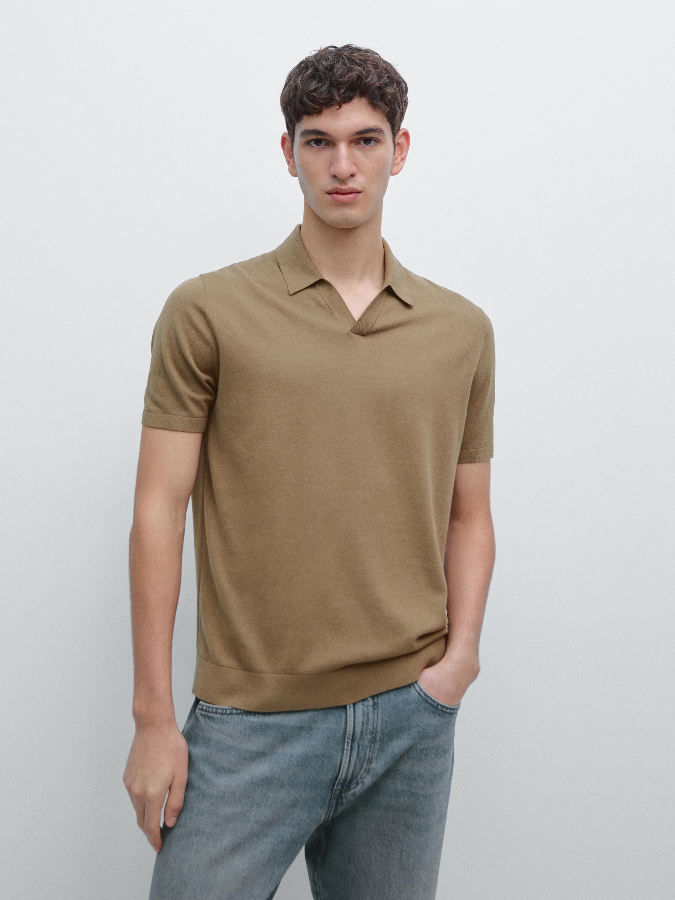 Short sleeve cotton knit polo shirt
